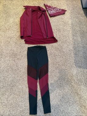 Dance Costume: Weissman Burgundy and Black Three-Piece  Dance Set